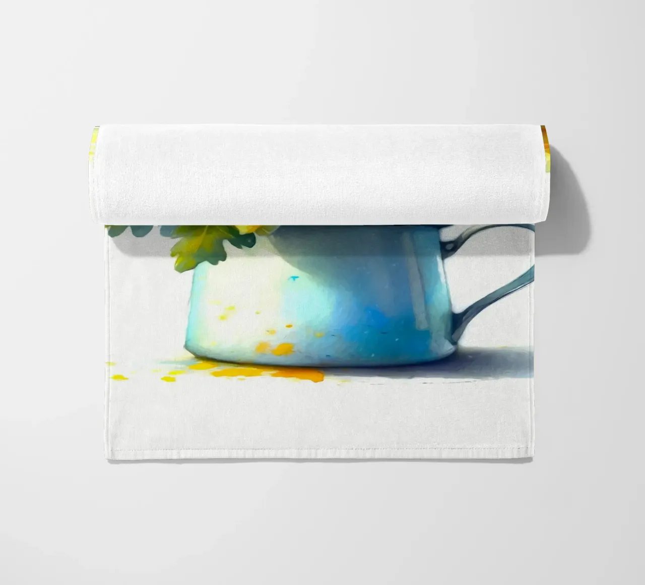 Un singolo crisantemo giallo in una brocca in smalto blu telo mare da Bloom And Brush