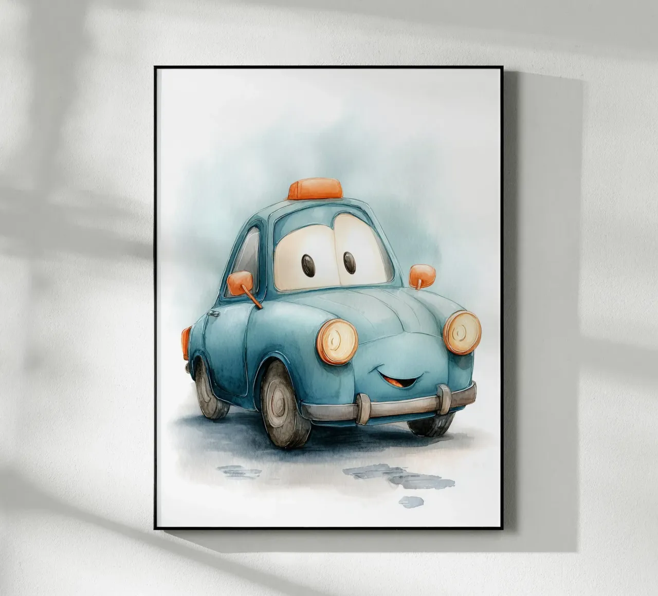 Poster per la cameretta dei bambini con auto blu sorridente plexiglass da Kid’s Dream