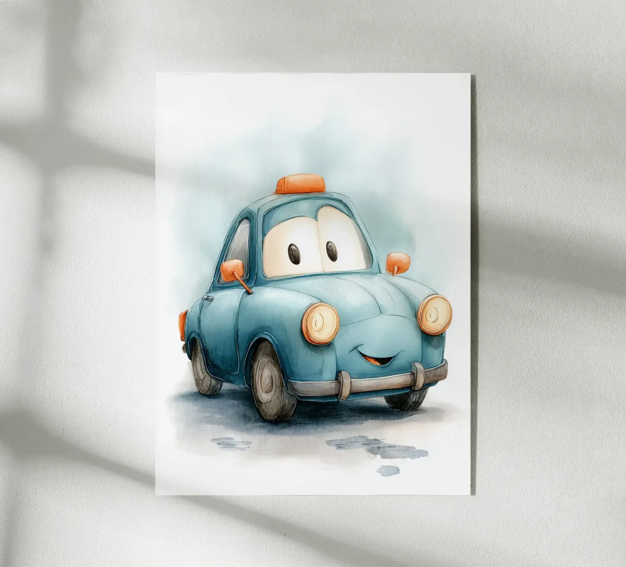 Poster per la cameretta dei bambini con auto blu sorridente plexiglass da Kid’s Dream