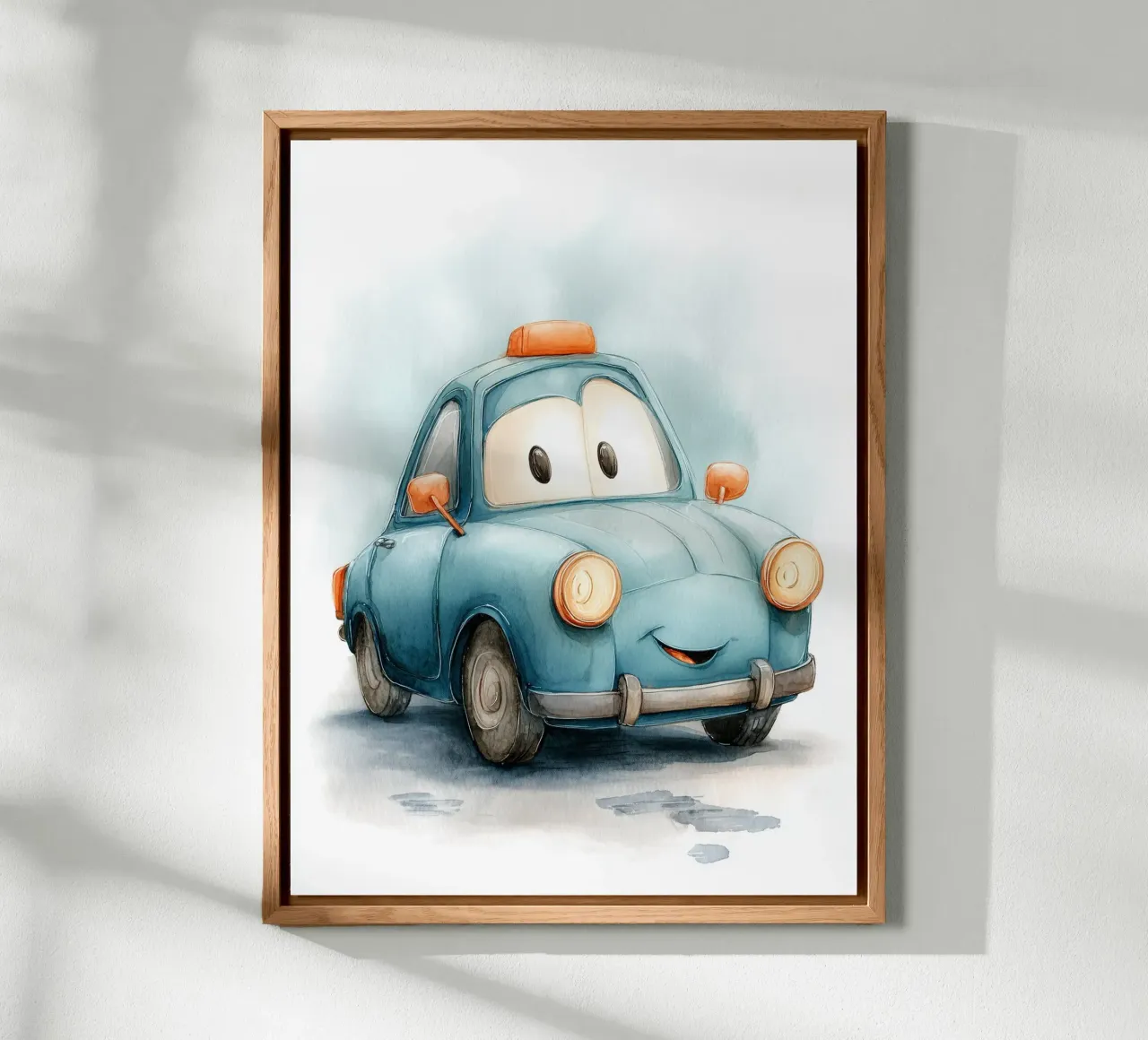 Poster per la cameretta dei bambini con auto blu sorridente alluminio dibond da Kid’s Dream