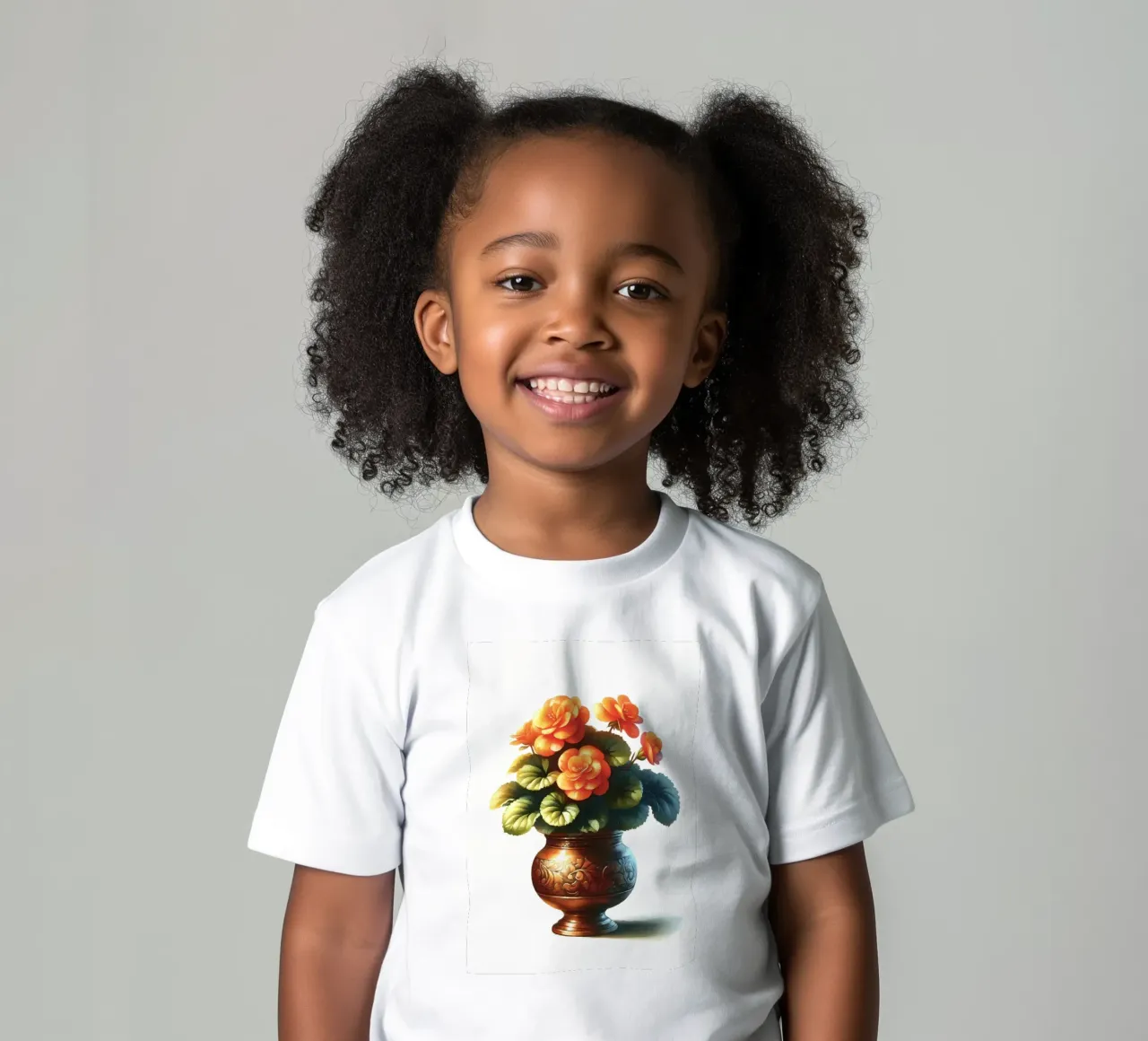 Una singola begonia arancione in un vaso di metallo color rame t-shirt bambini da Bloom And Brush
