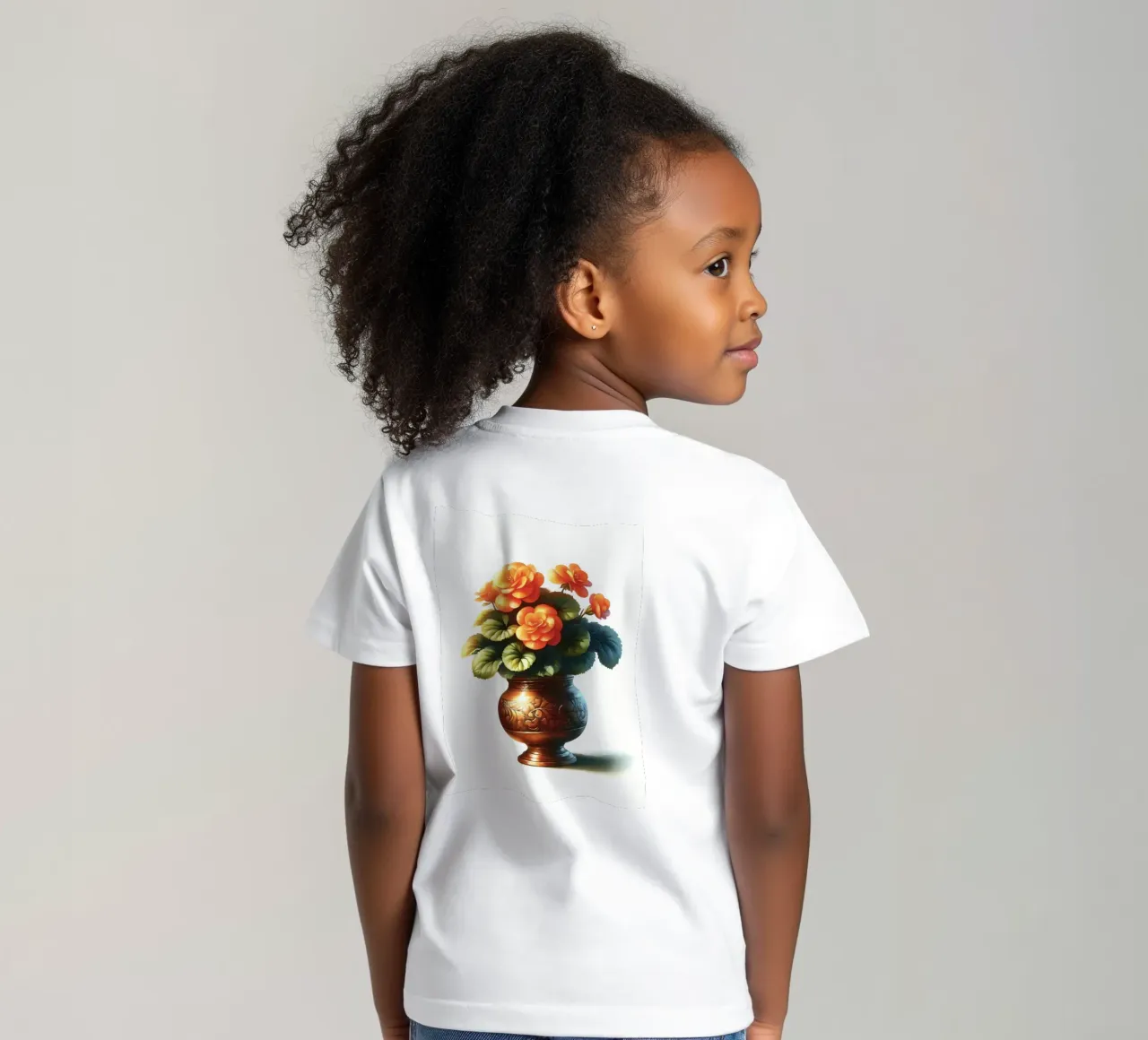 Una singola begonia arancione in un vaso di metallo color rame t-shirt bambini da Bloom And Brush