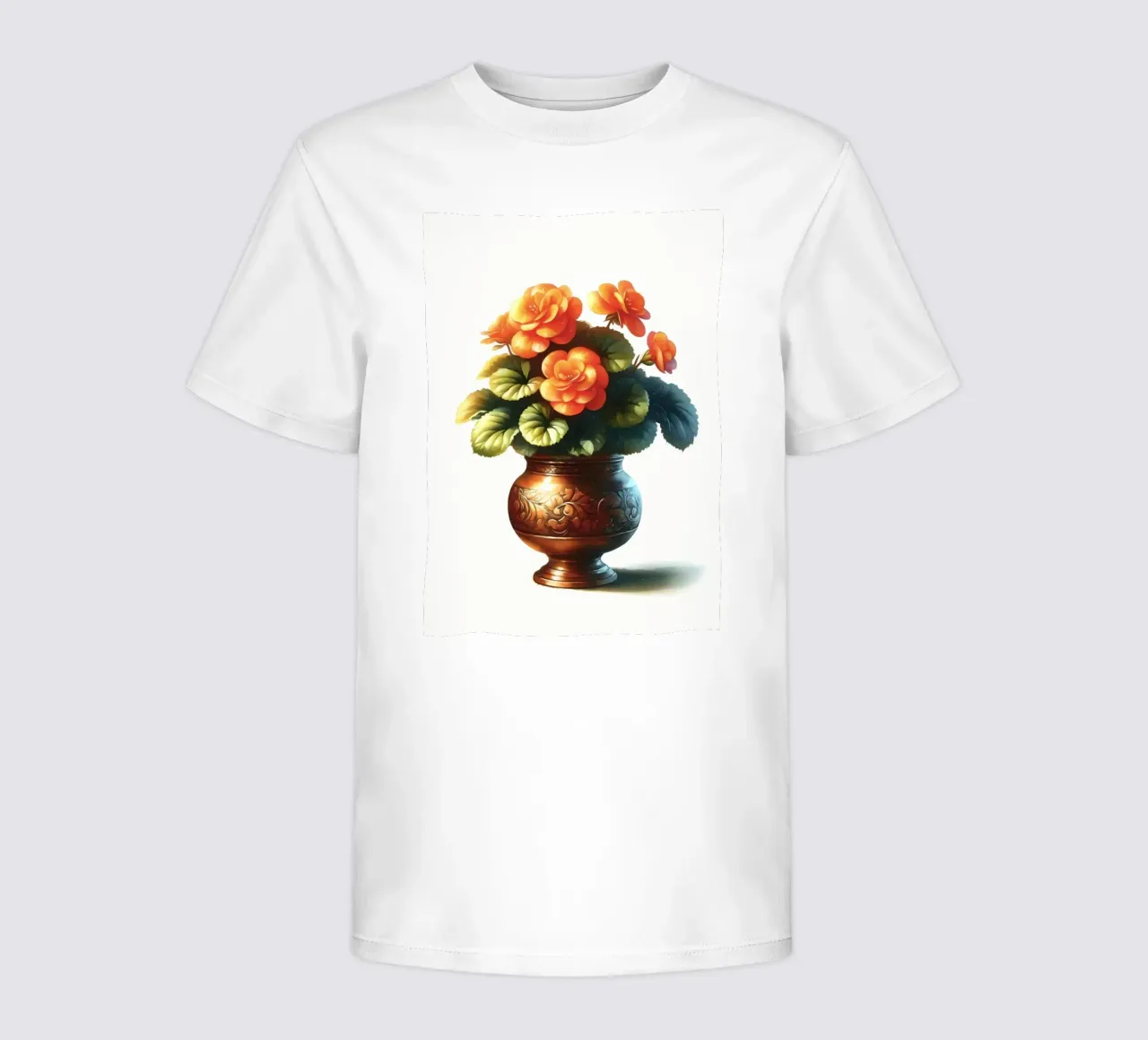 Una singola begonia arancione in un vaso di metallo color rame t-shirt bambini da Bloom And Brush