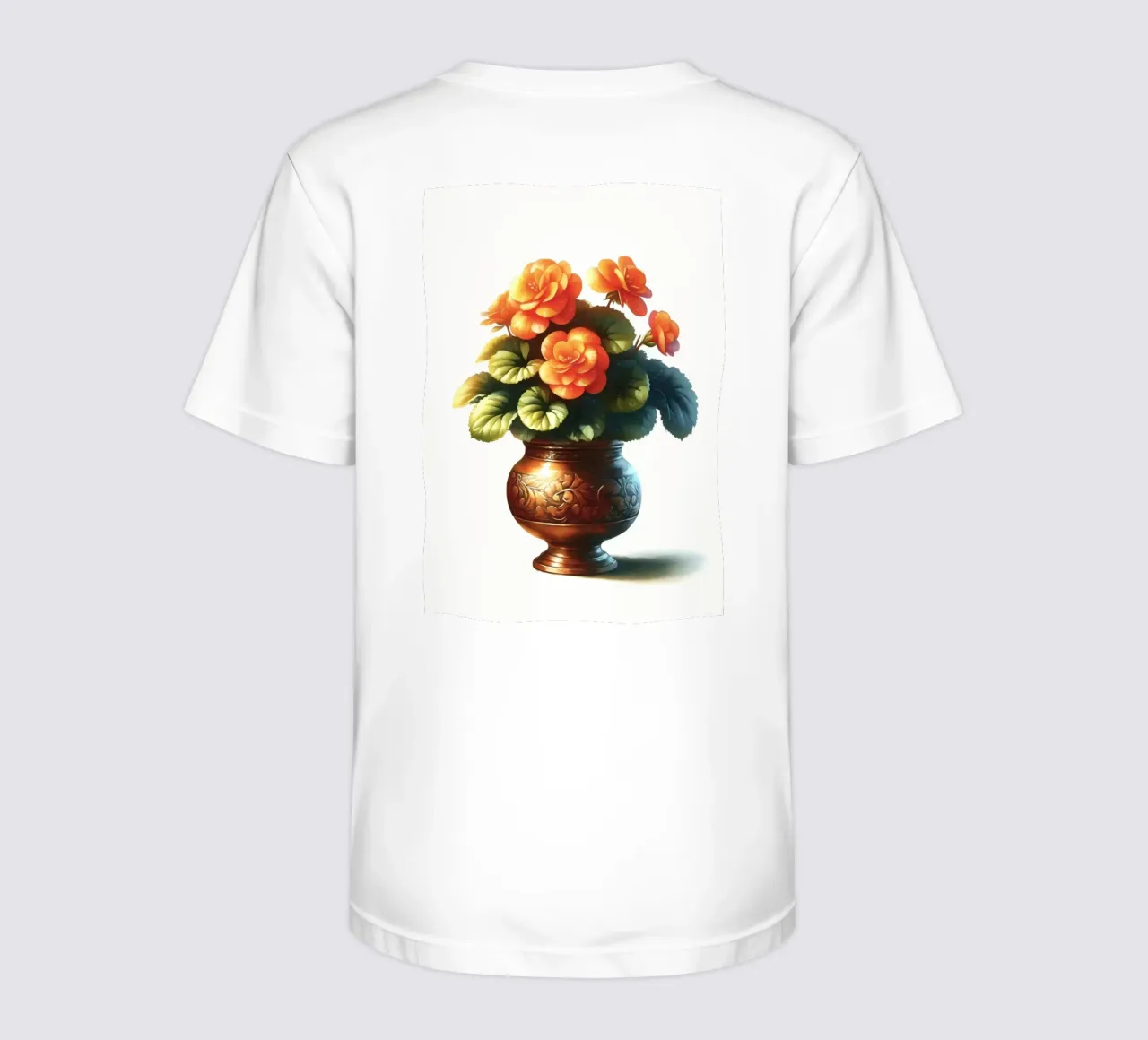 Una singola begonia arancione in un vaso di metallo color rame t-shirt bambini da Bloom And Brush