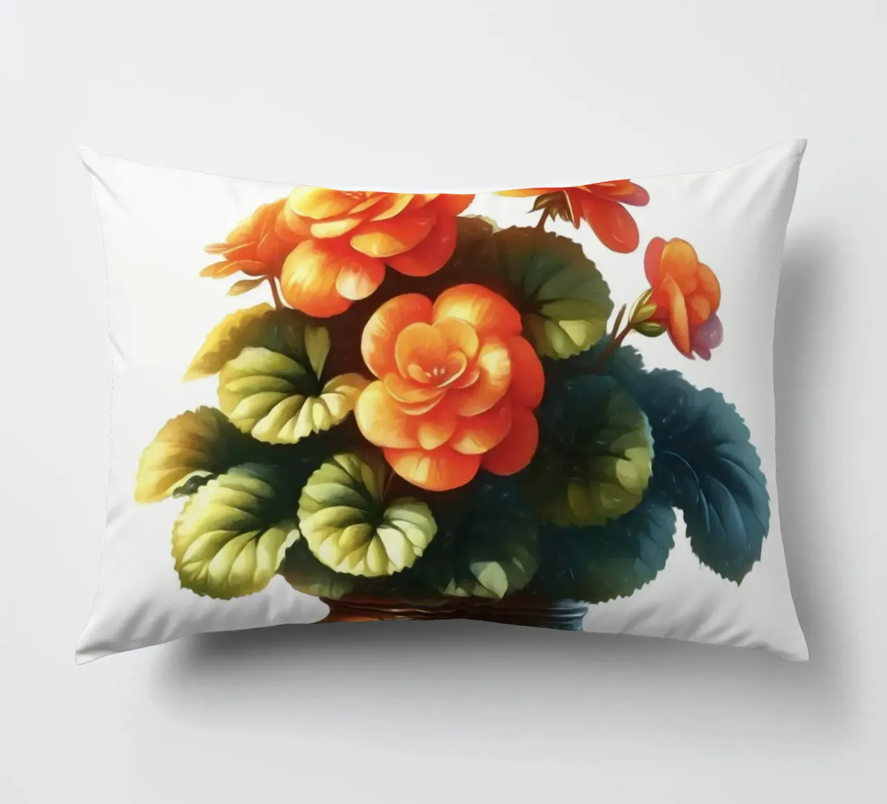 Una singola begonia arancione in un vaso di metallo color rame cuscino da Bloom And Brush