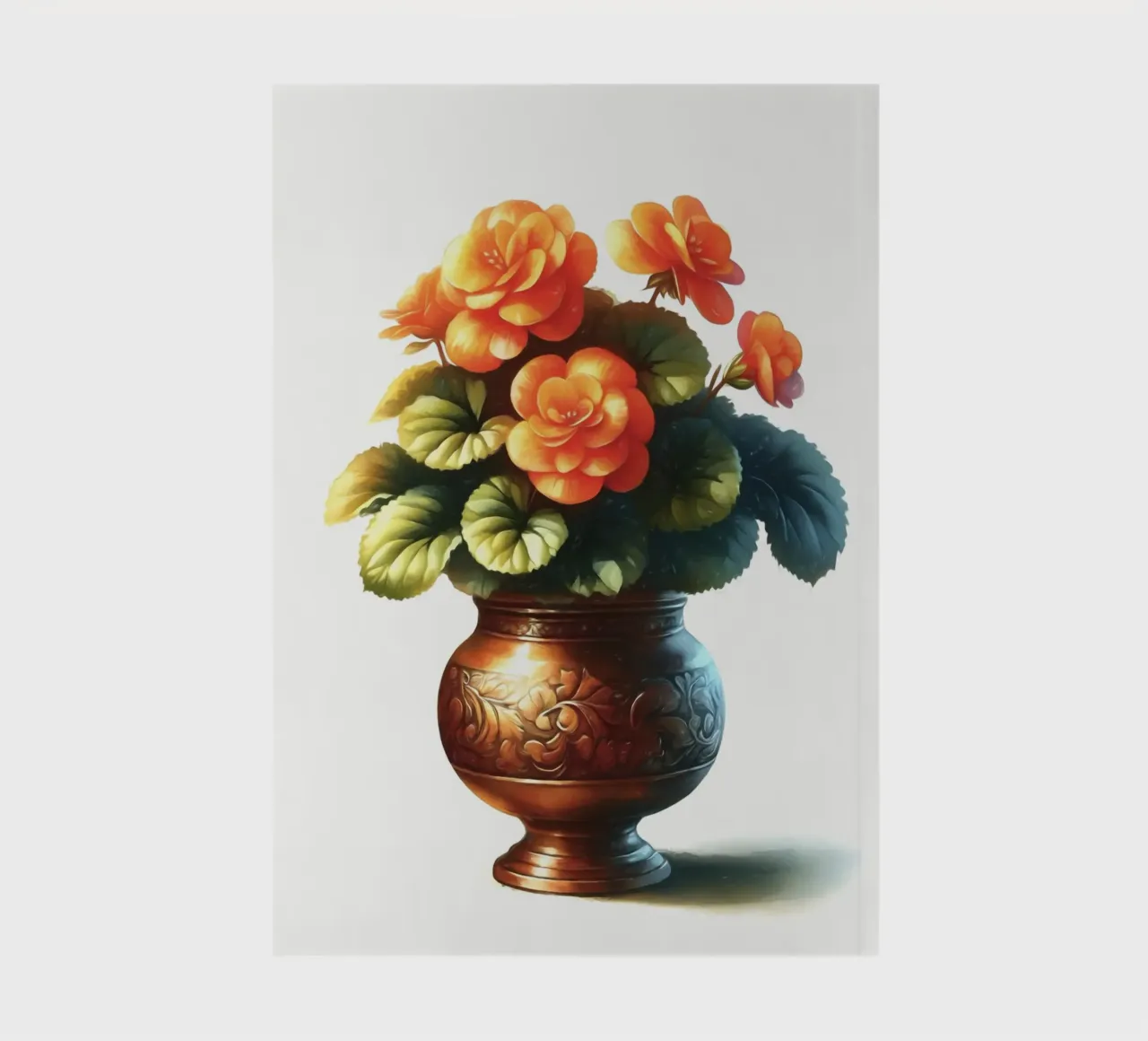 Una singola begonia arancione in un vaso di metallo color rame diario da Bloom And Brush
