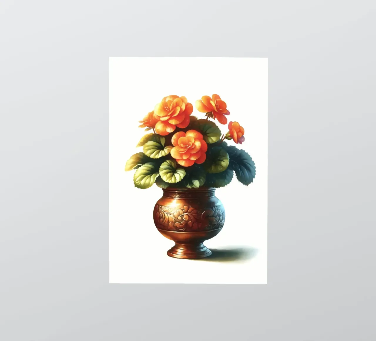 Una singola begonia arancione in un vaso di metallo color rame adesivo da Bloom And Brush