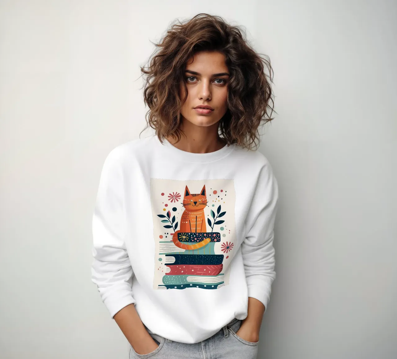 Gatto con libri felpa da Barbara Wright