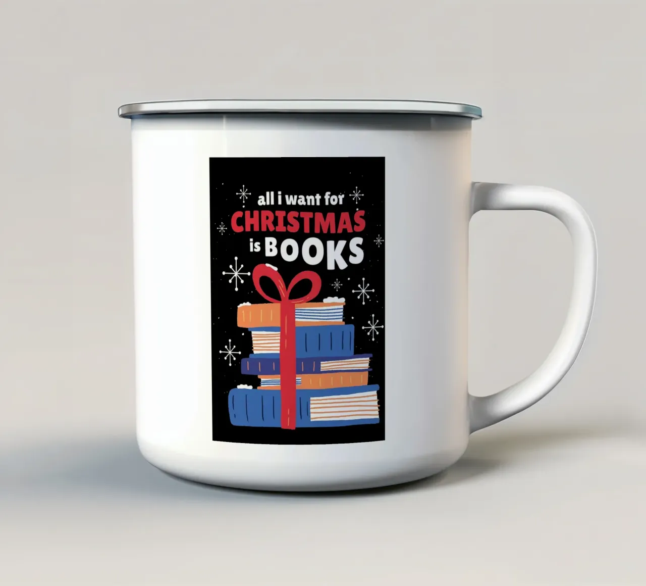 libri di Natale tazza in smalto da Barbara Wright