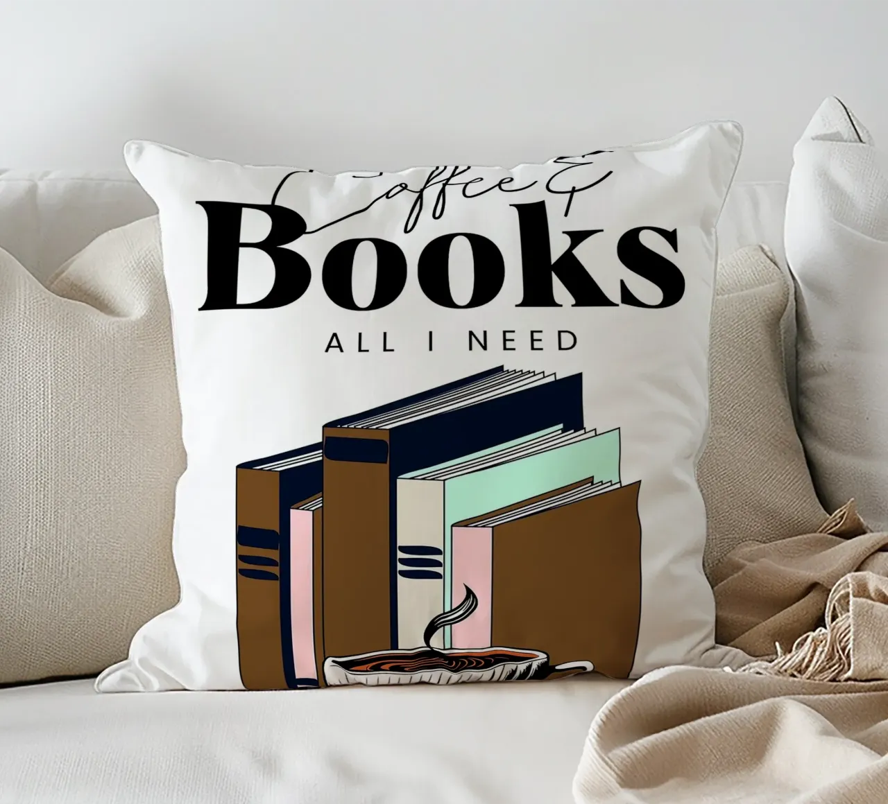 Caffè e libri cuscino da Barbara Wright