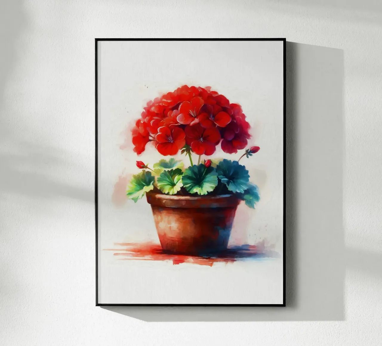 Geranio rosso in un vaso di argilla rustico pittura digitale plexiglass da Bloom And Brush