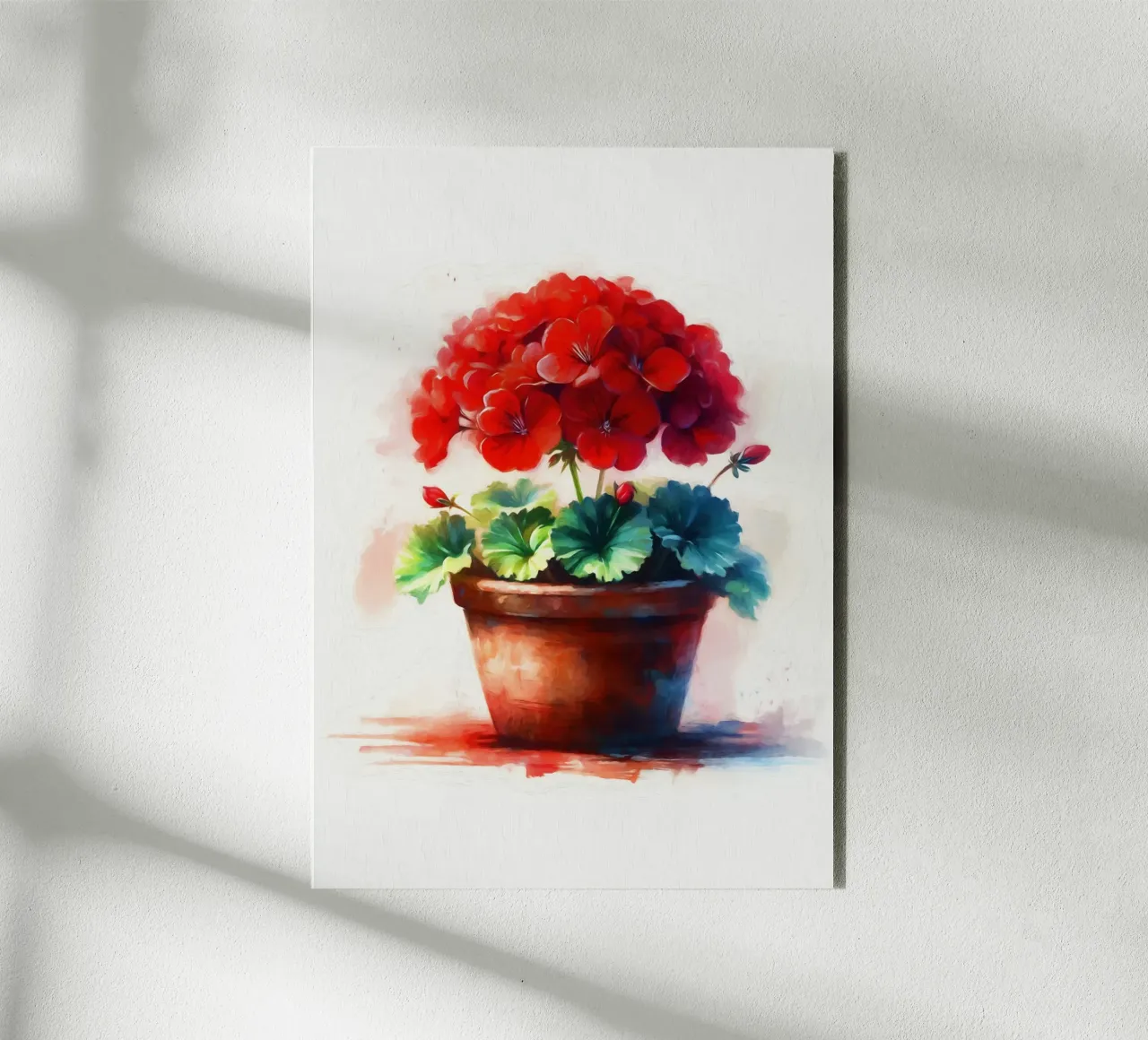 Geranio rosso in un vaso di argilla rustico pittura digitale pannello forex da Bloom And Brush