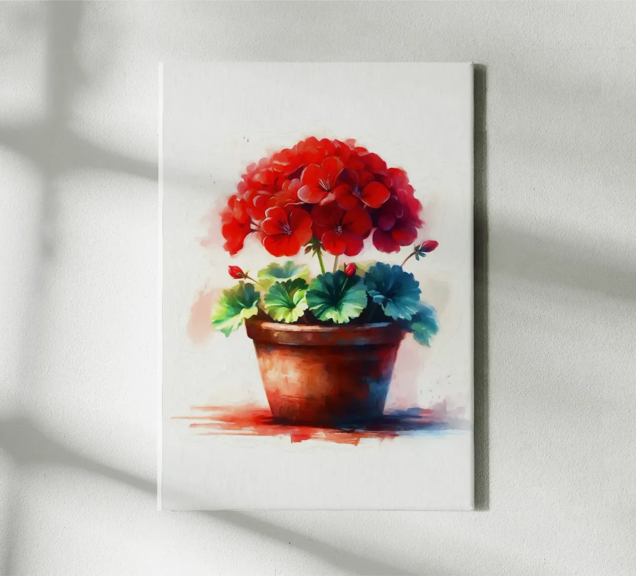 Geranio rosso in un vaso di argilla rustico pittura digitale tela da Bloom And Brush