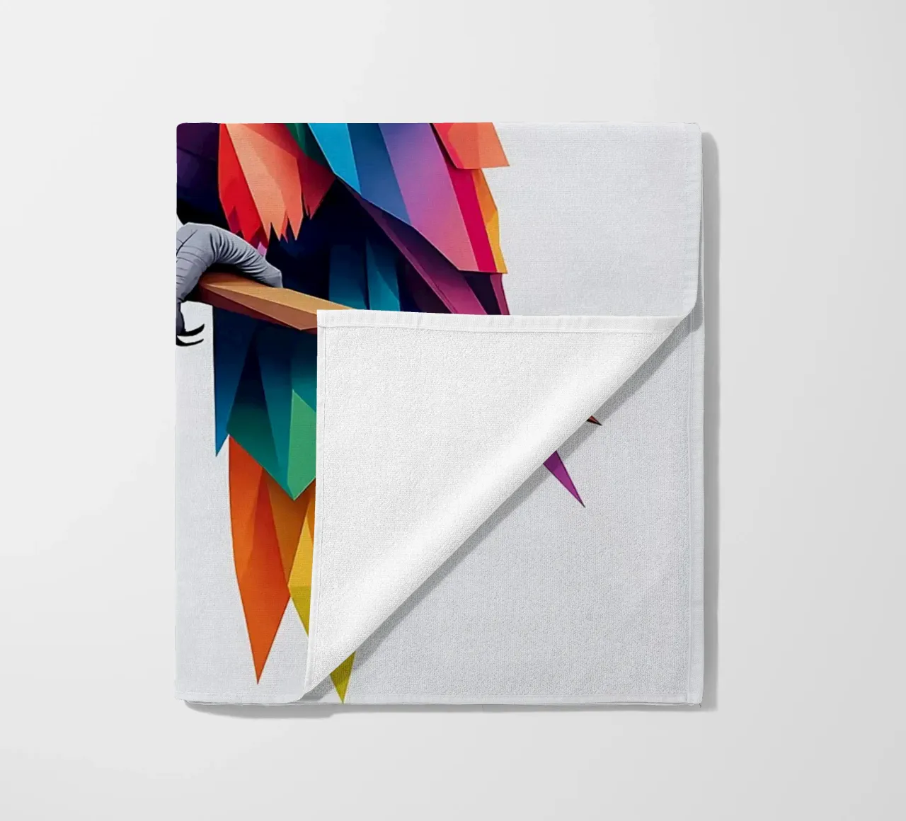 Pappagallo geometrico colorato su un ramo telo mare da Barbara Wright