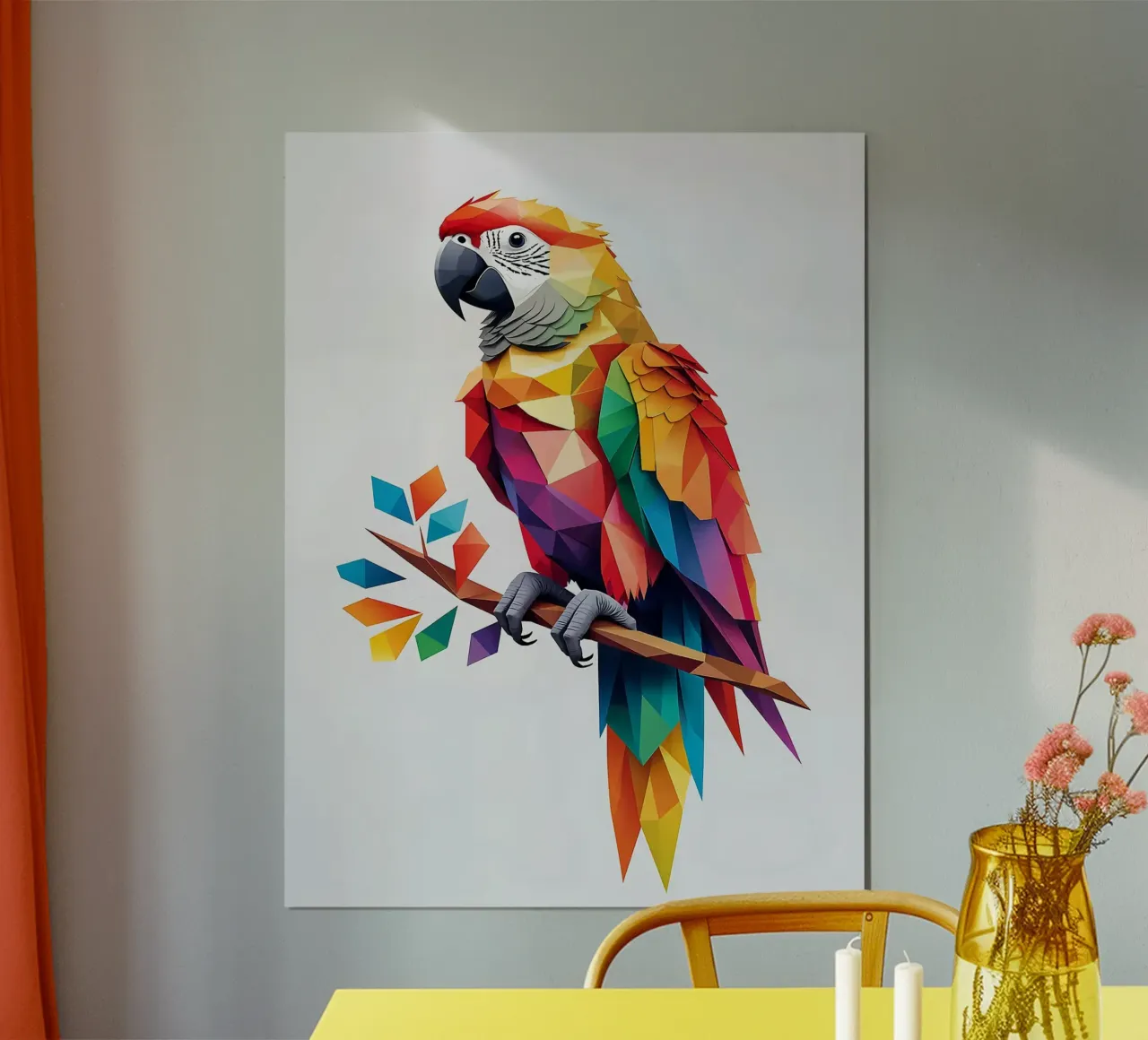 Pappagallo geometrico colorato su un ramo carta hahnemühle da Barbara Wright