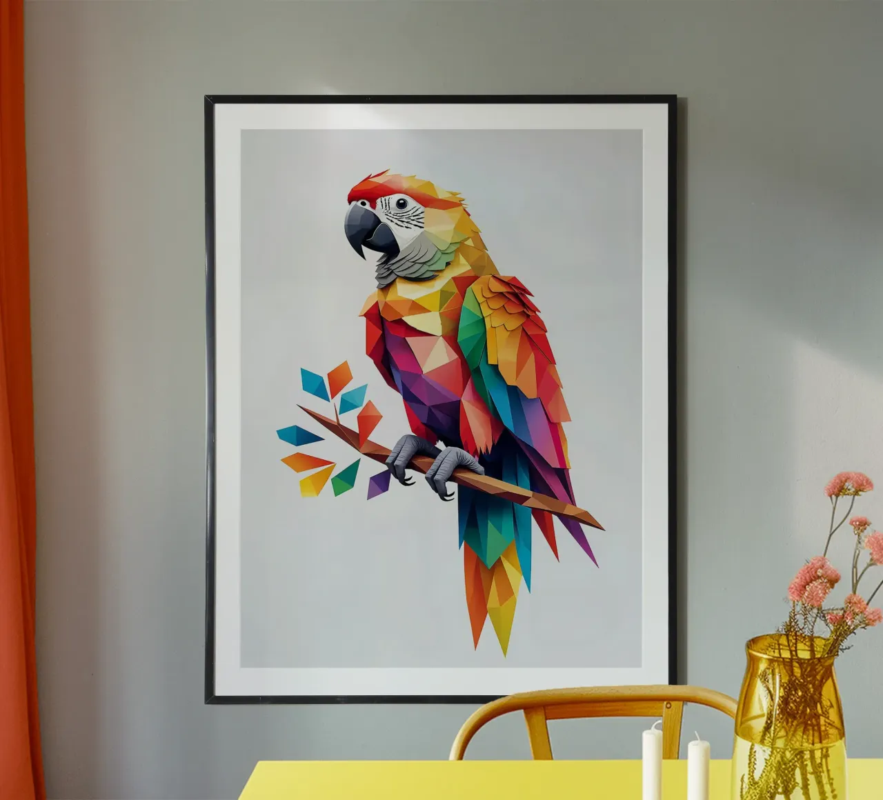 Pappagallo geometrico colorato su un ramo carta hahnemühle da Barbara Wright