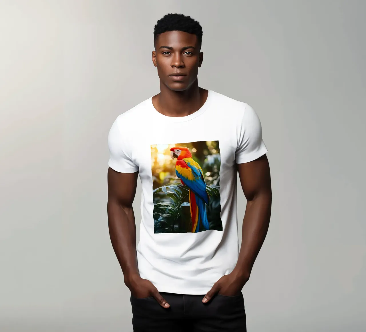 Pappagallo ara colorato appollaiato su un ramo t-shirt da Barbara Wright