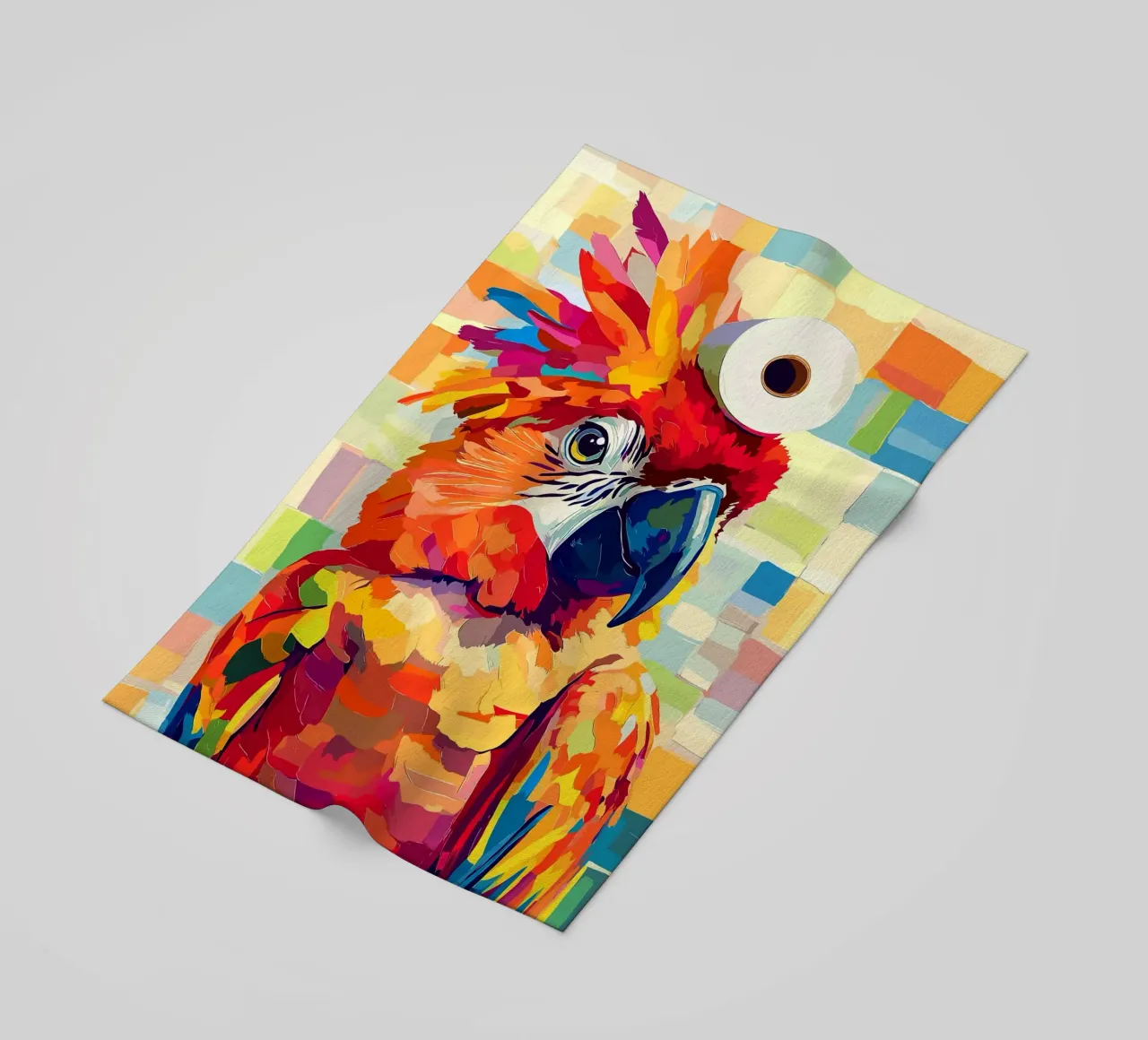 Pappagallo colorato con cappello di carta igienica telo mare da Barbara Wright