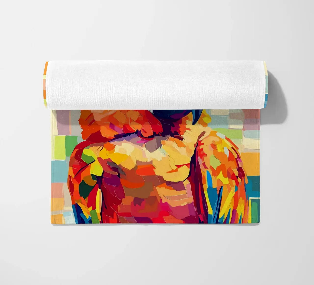 Pappagallo colorato con cappello di carta igienica telo mare da Barbara Wright