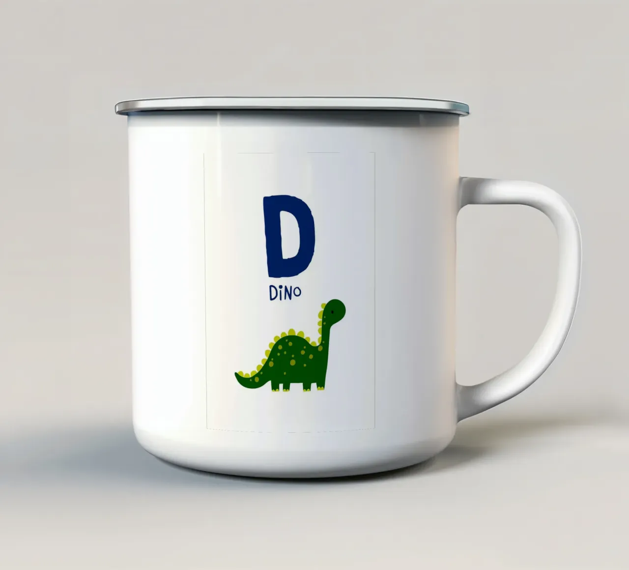 D come illustrazione di Dino tazza in smalto da Barbara Wright