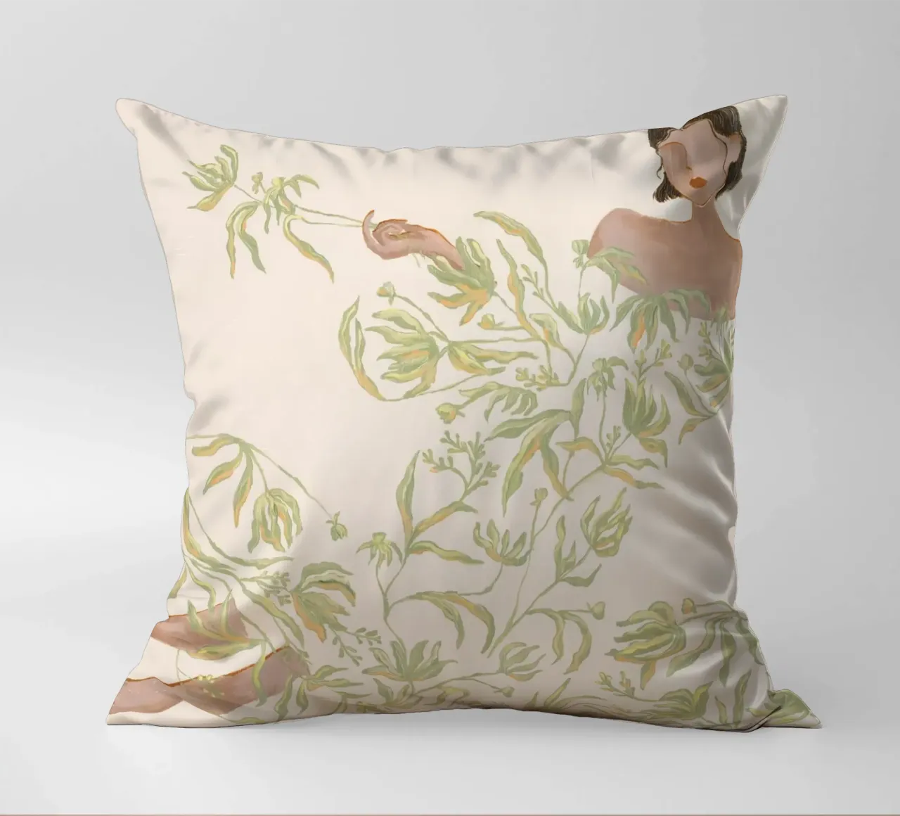 Signora in abito floreale verde cuscino da Morgan shop