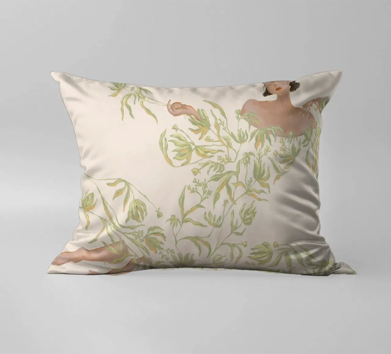 Signora in abito floreale verde cuscino da Morgan shop