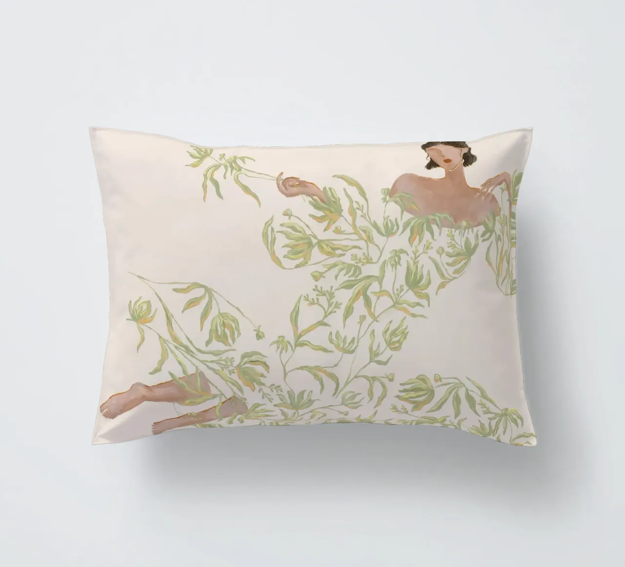 Signora in abito floreale verde cuscino da Morgan shop