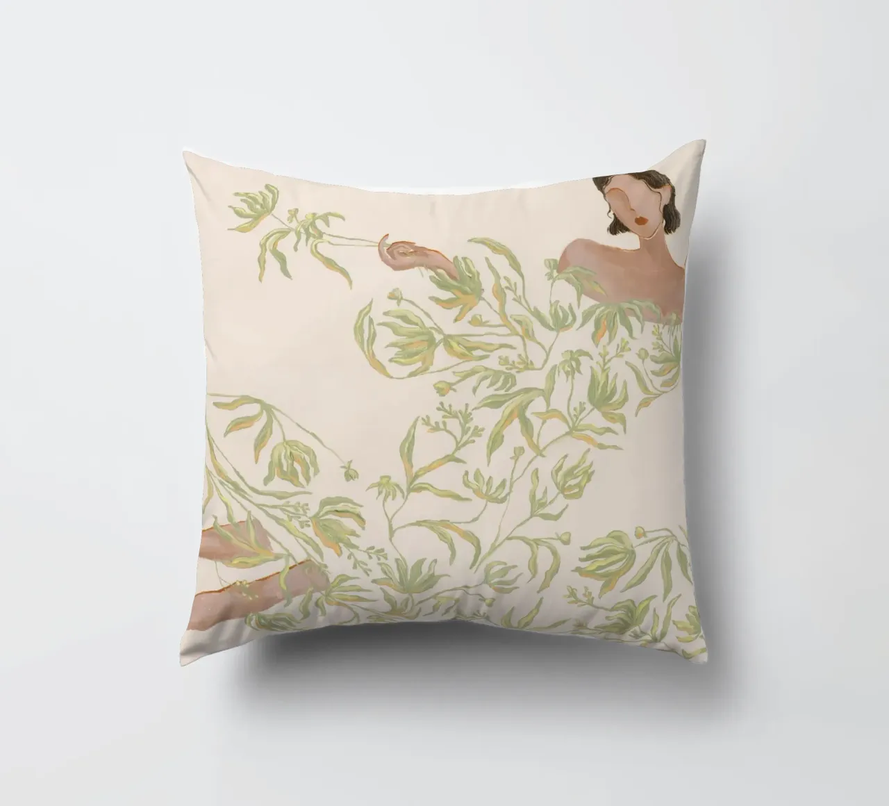 Signora in abito floreale verde cuscino da Morgan shop