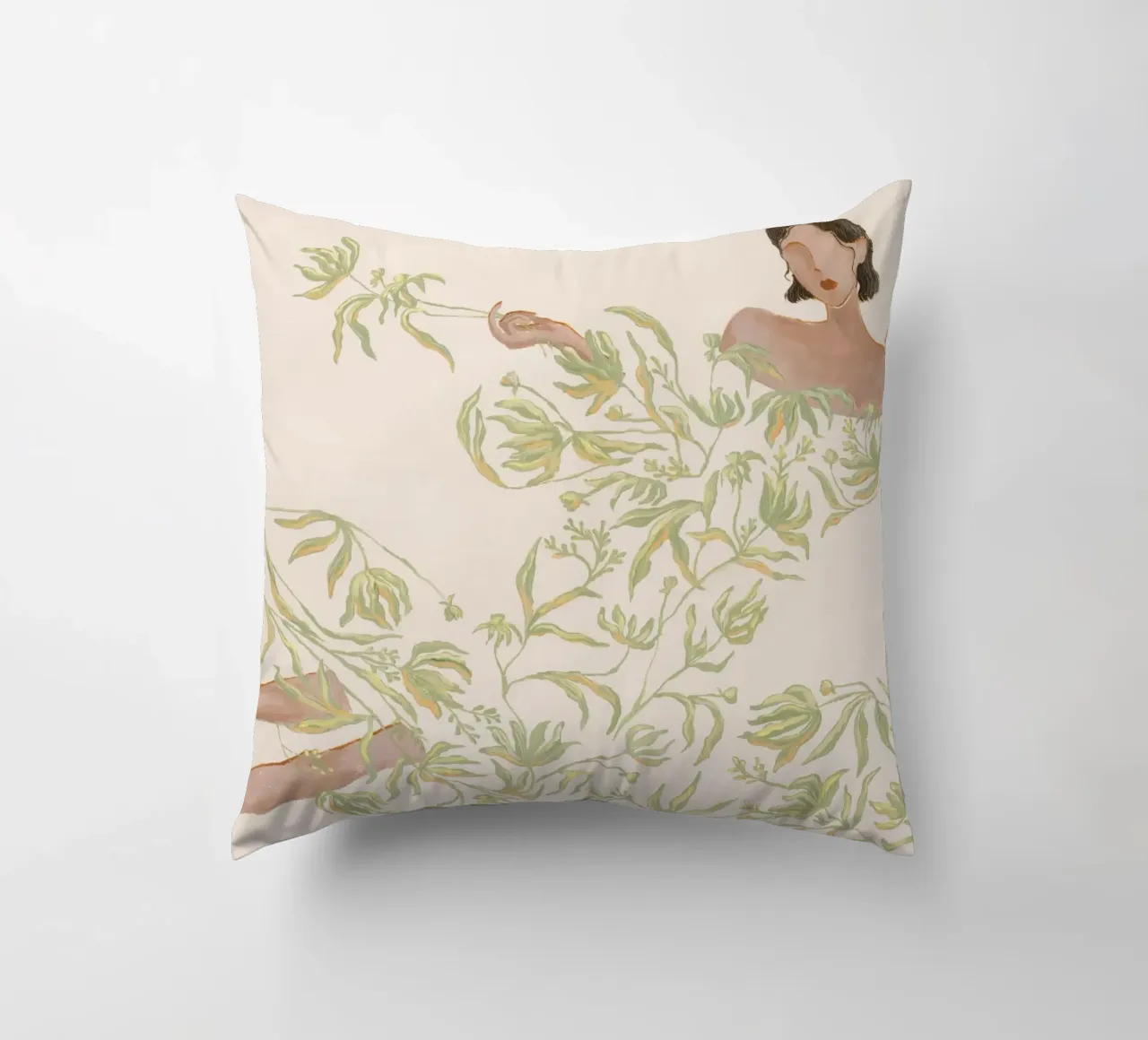 Signora in abito floreale verde cuscino da Morgan shop