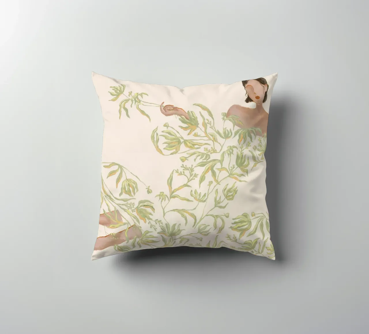 Signora in abito floreale verde cuscino da Morgan shop