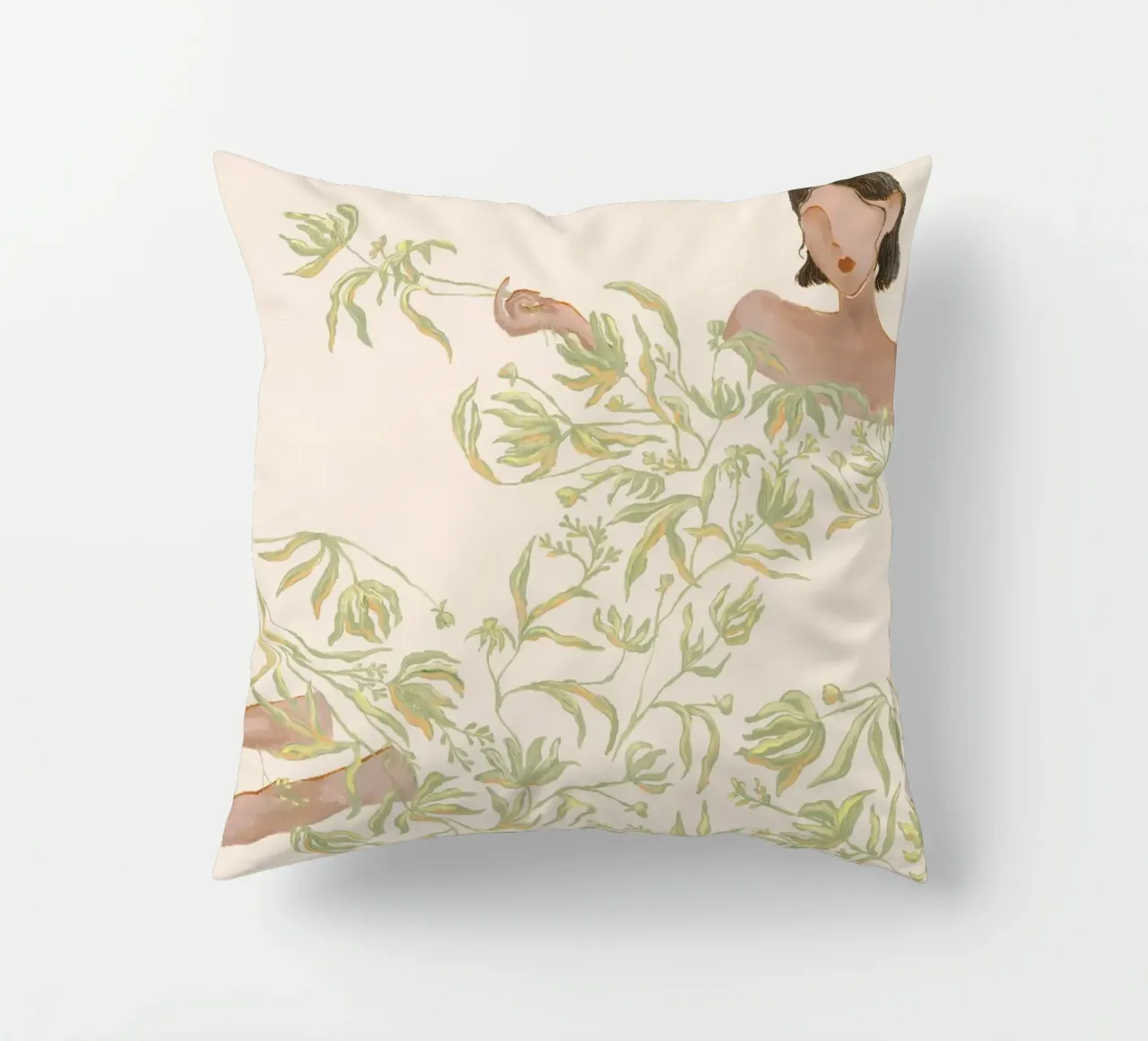 Signora in abito floreale verde cuscino da Morgan shop