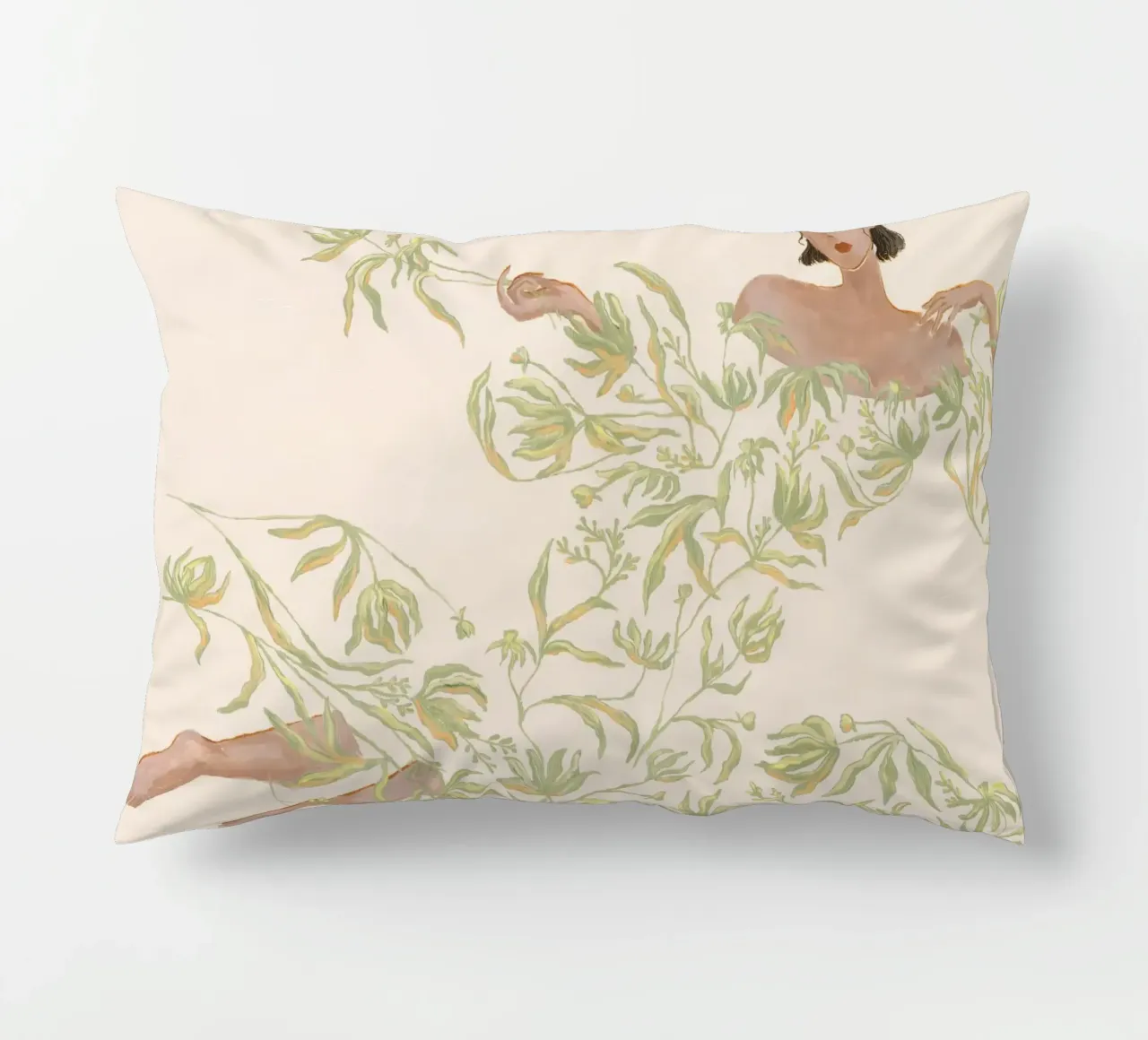 Signora in abito floreale verde cuscino da Morgan shop