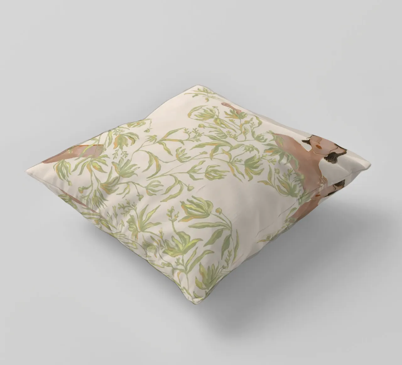 Signora in abito floreale verde cuscino da Morgan shop