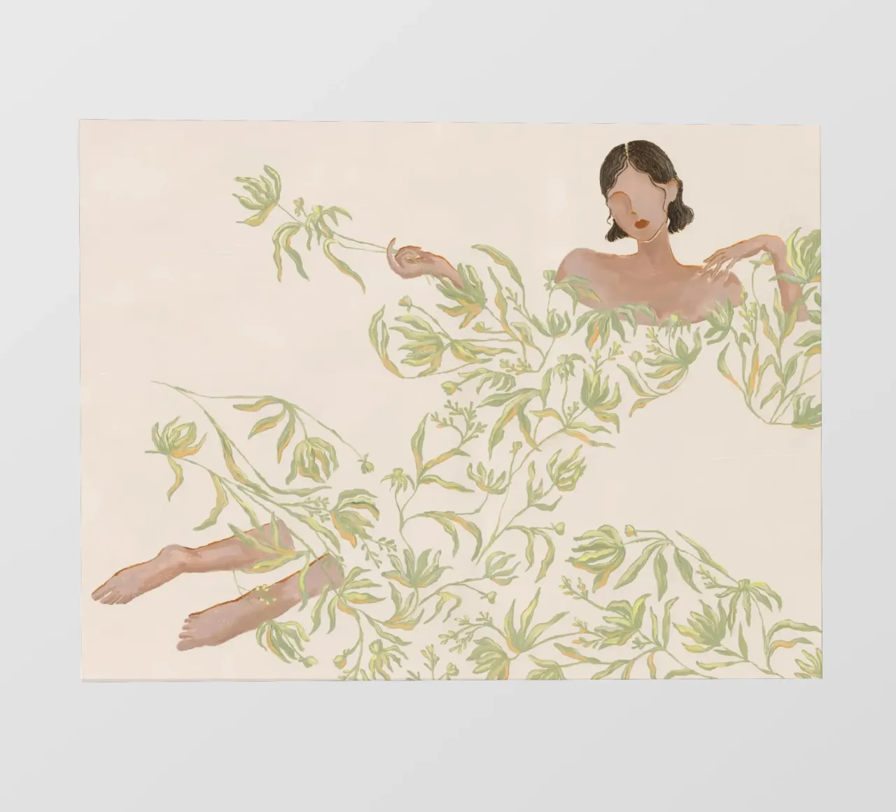 Signora in abito floreale verde telo in pvc da Morgan shop