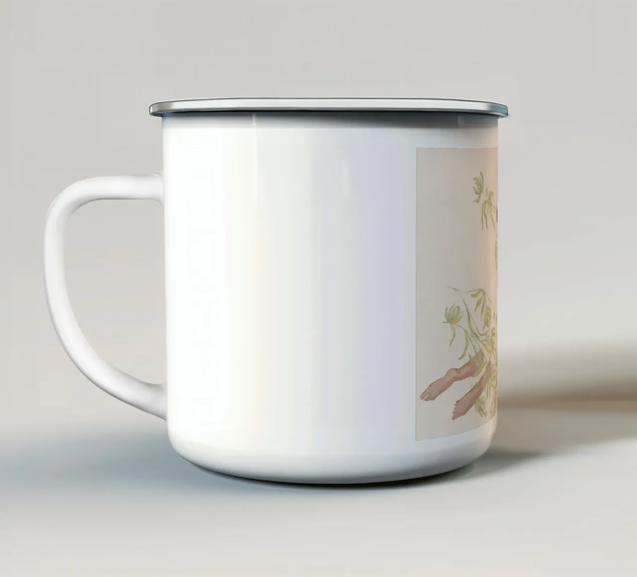 Signora in abito floreale verde tazza in smalto da Morgan shop
