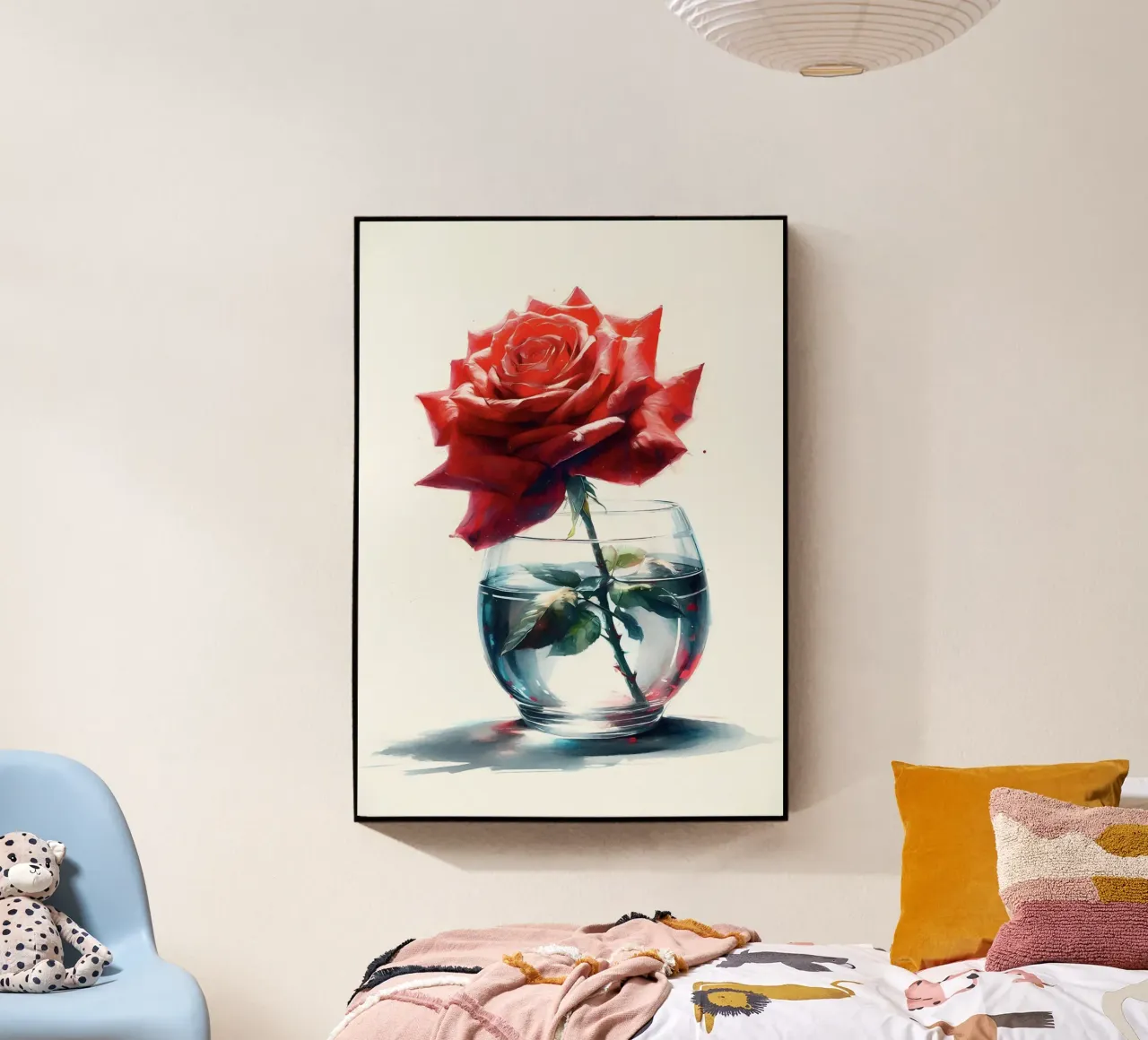 Una singola rosa rossa in un vaso di vetro trasparente con acqua plexiglass da Bloom And Brush