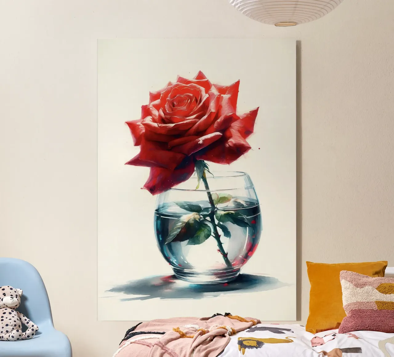 Una singola rosa rossa in un vaso di vetro trasparente con acqua plexiglass da Bloom And Brush