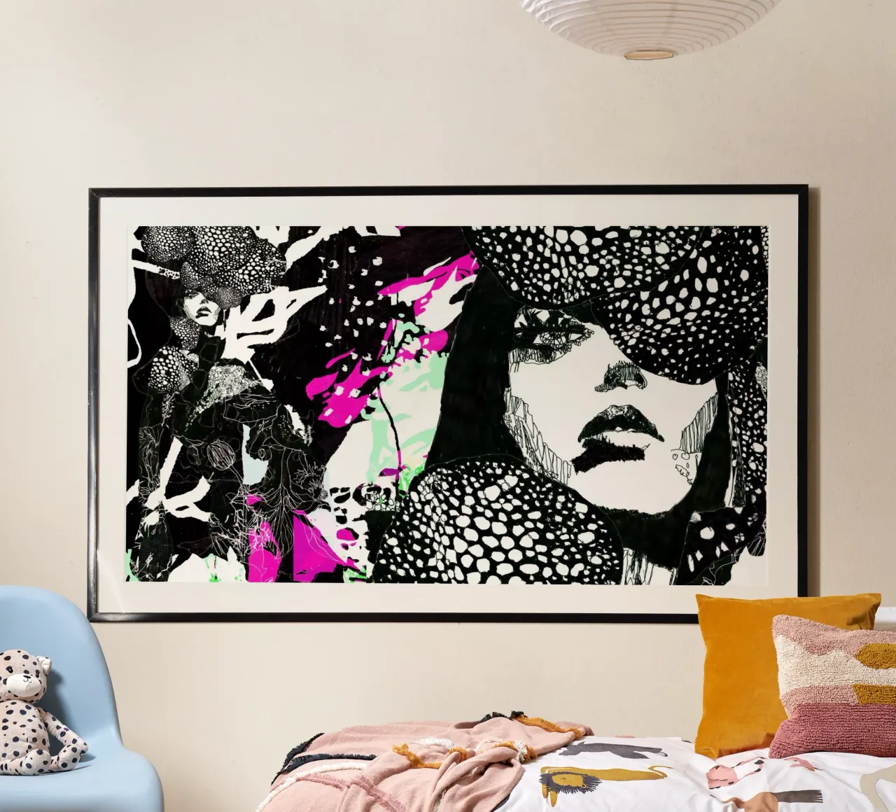 punti bianchi poster con telaio in legno da k i m