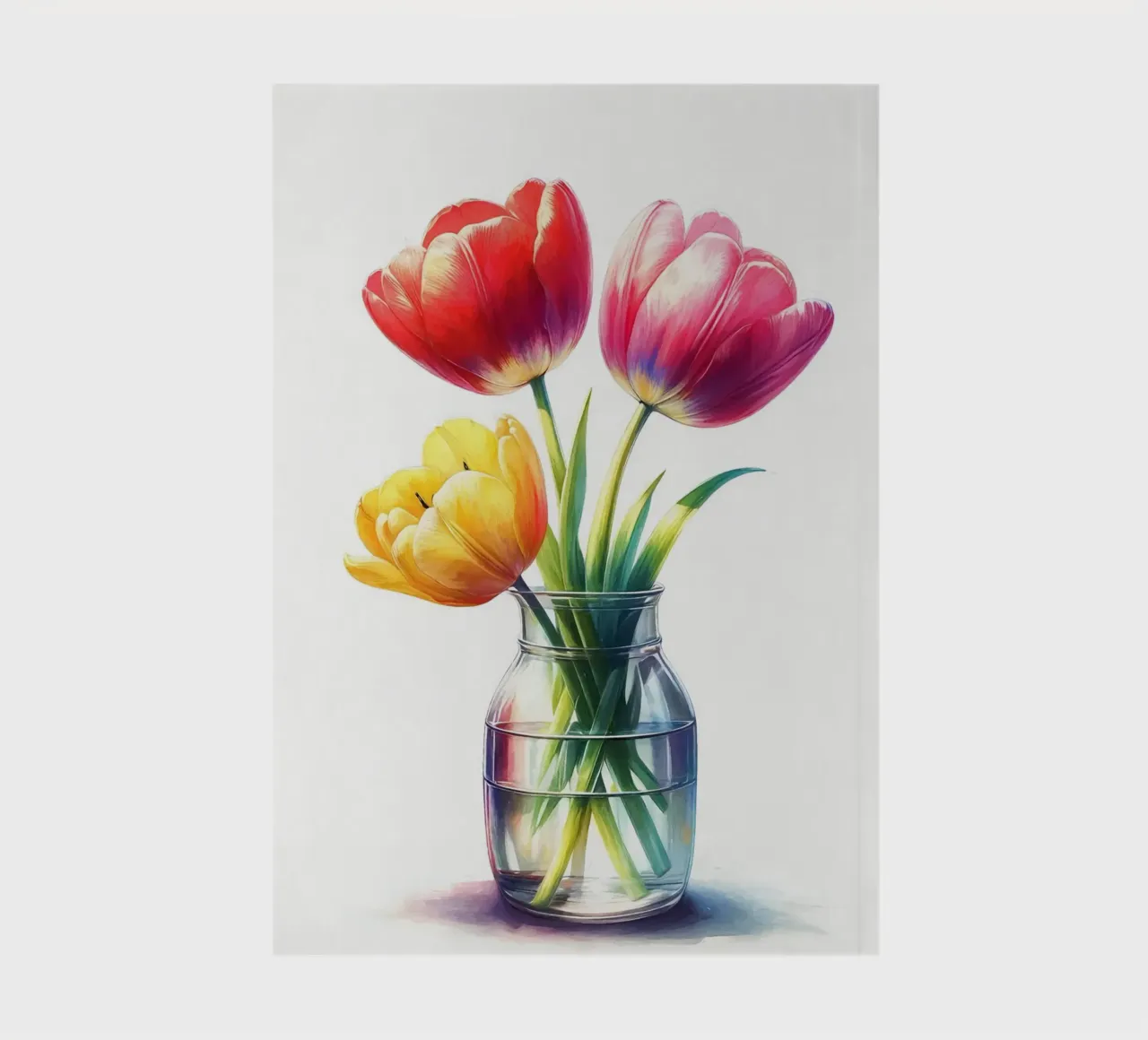Tre tulipani in un vaso di vetro trasparente con acqua diario da Bloom And Brush