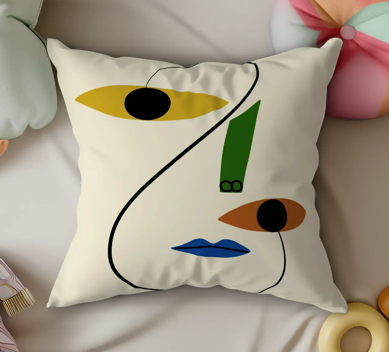 Ritratto minimale di linea e colore cuscino da Little Dean