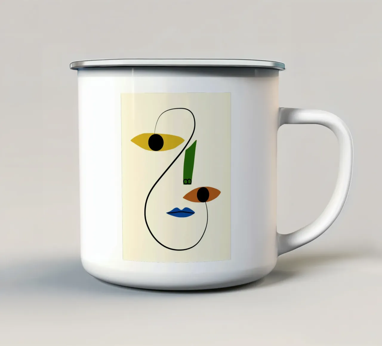 Ritratto minimale di linea e colore tazza in smalto da Little Dean