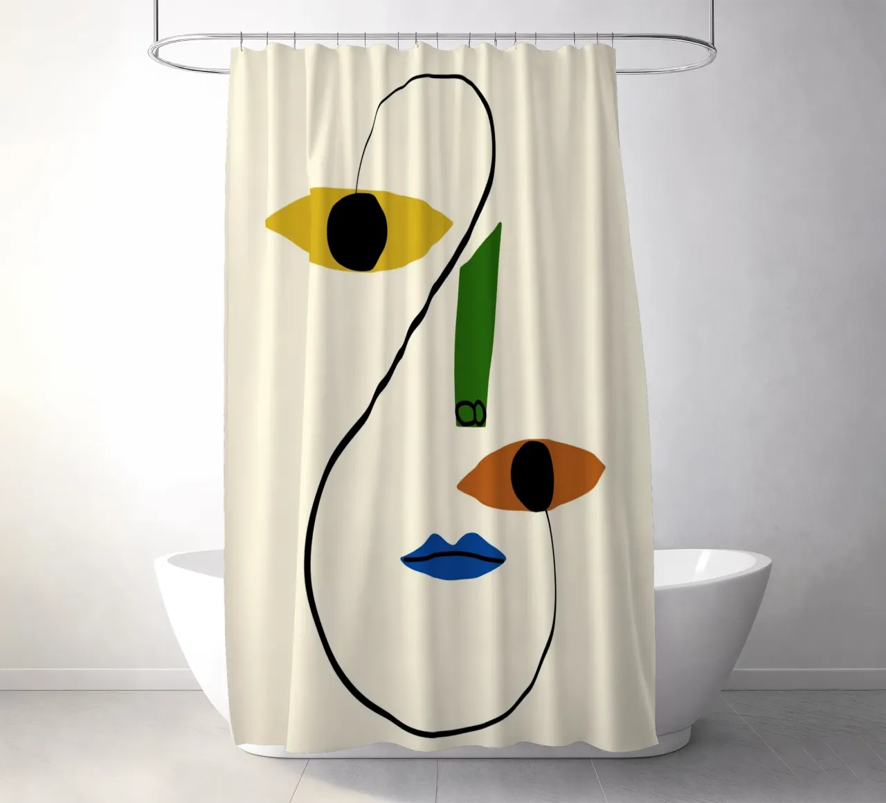 Ritratto minimale di linea e colore tenda da doccia da Little Dean