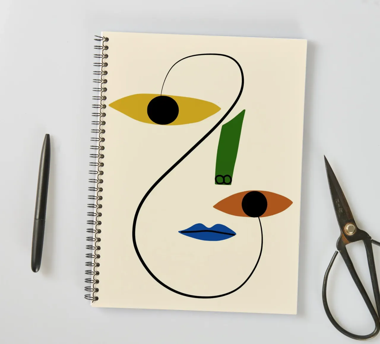 Minimal portrait of line and color spiral notebook by Little Dean