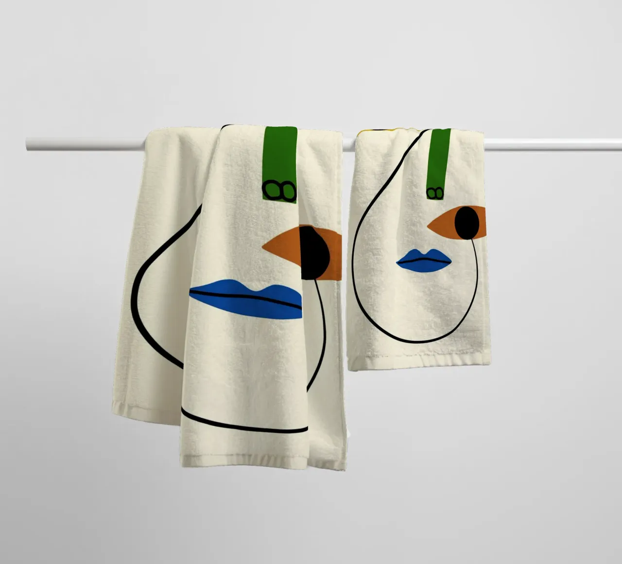 Minimal portrait of line and color towel by Little Dean