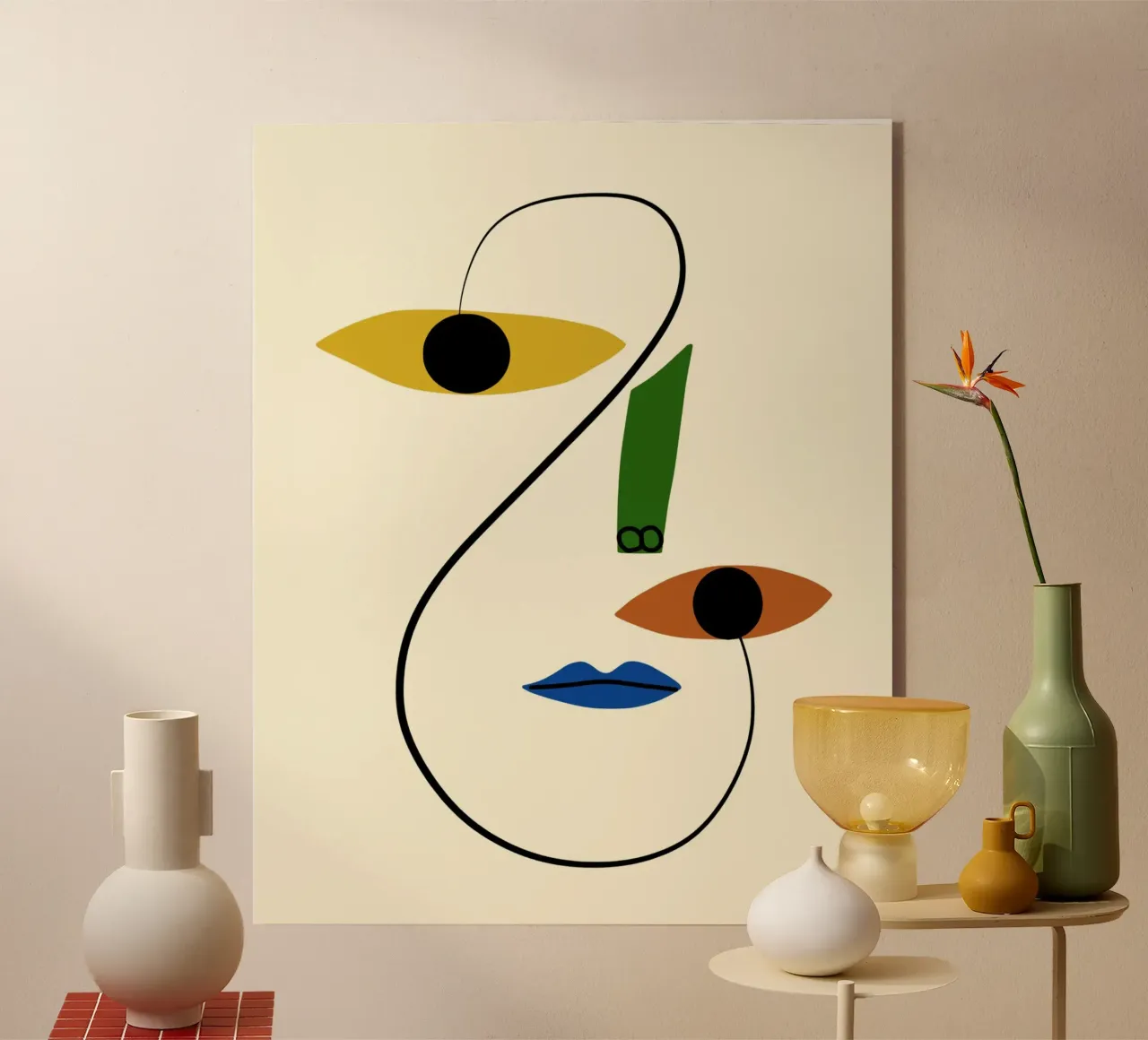 Ritratto minimale di linea e colore plexiglass da Little Dean