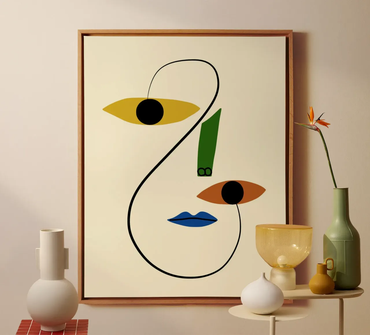 Minimal portrait of line and color canvas by Little Dean