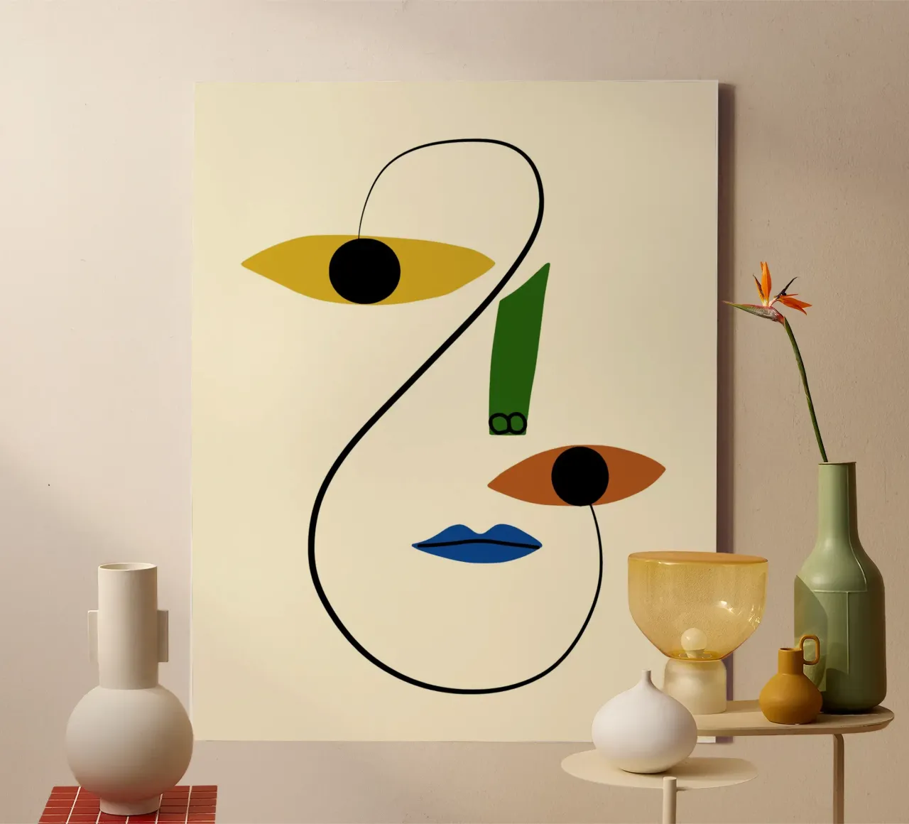 Minimal portrait of line and color canvas by Little Dean