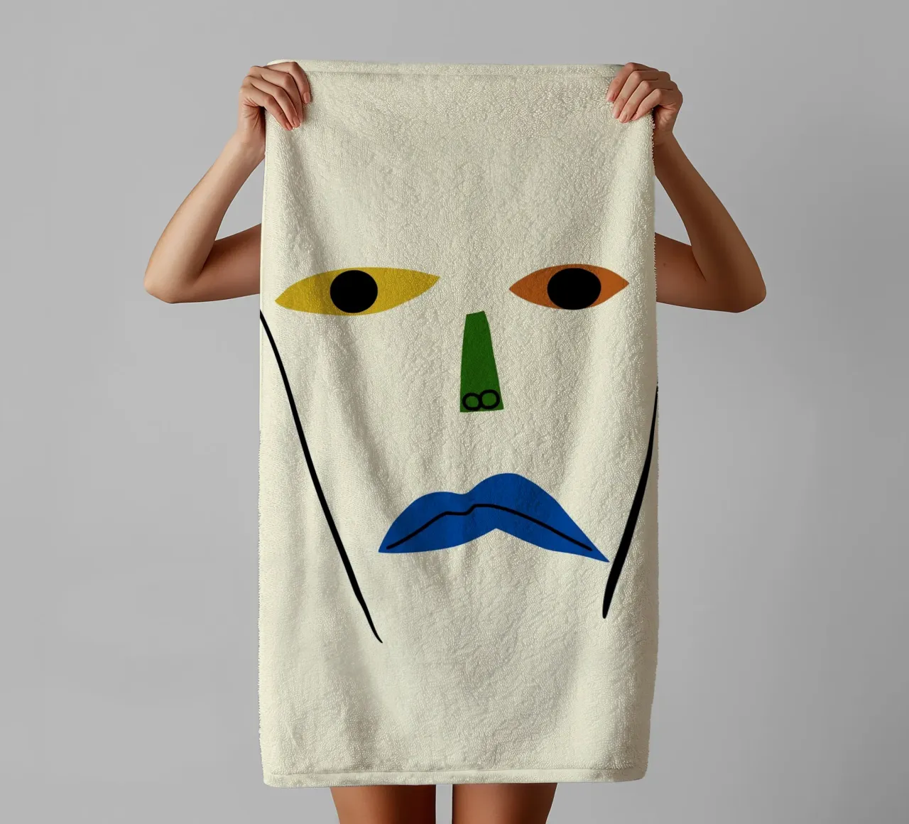 Minimal portrait of line and color 02 towel by Little Dean