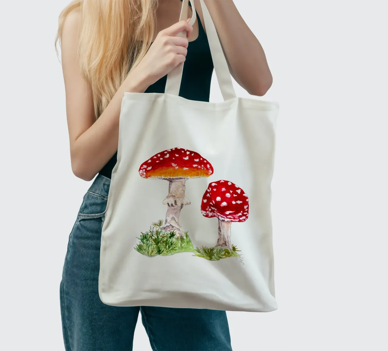 Watercolour illustration : Toadstools in the forest tote bag by ms.Hey! textildesign