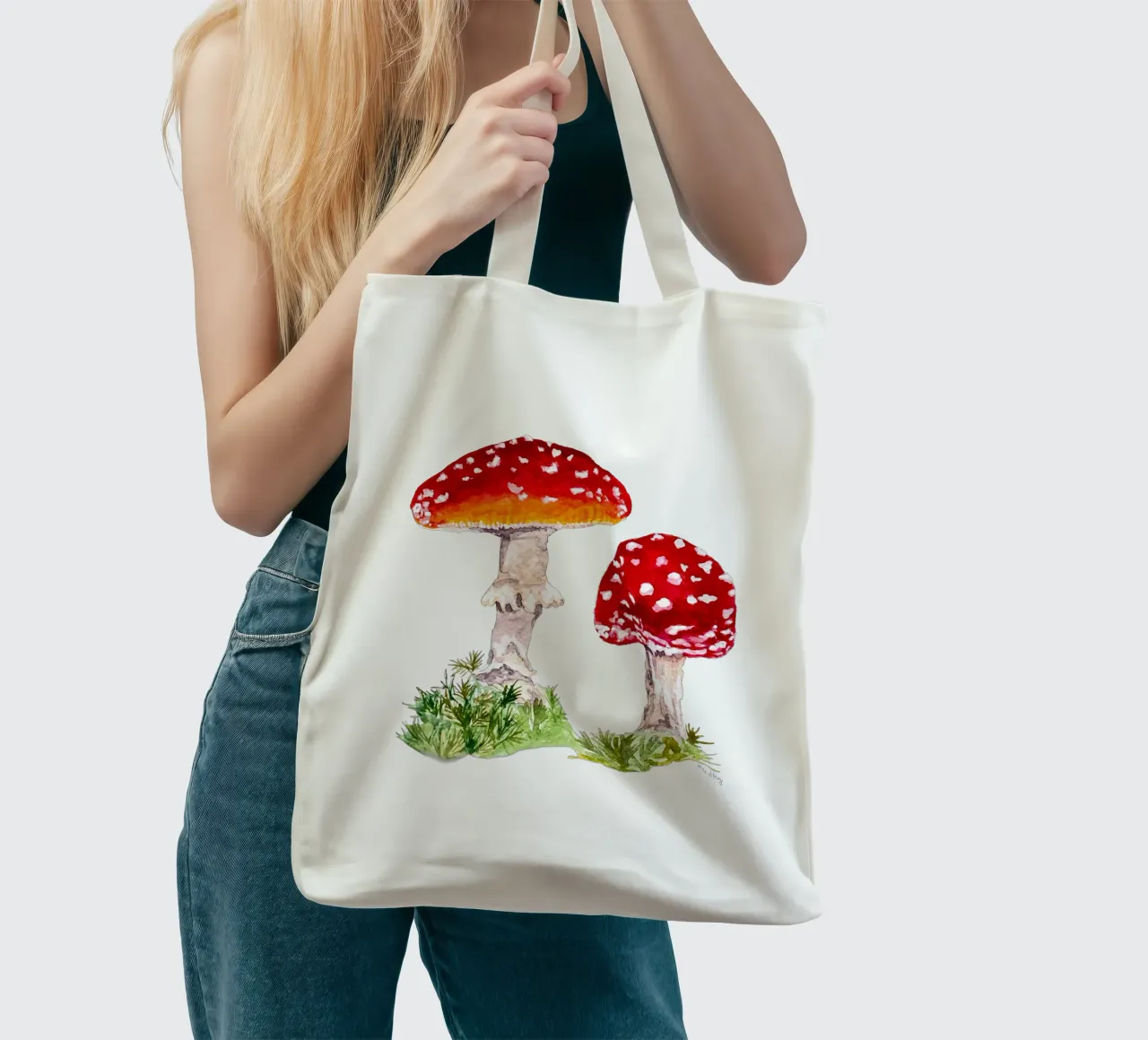 Watercolour illustration : Toadstools in the forest tote bag by ms.Hey! textildesign